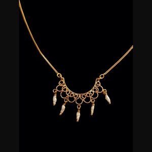 Vintage 14k Solid Gold Wire Filigree 4.29g 16.25"L 36mm Pendant Pearl Necklace